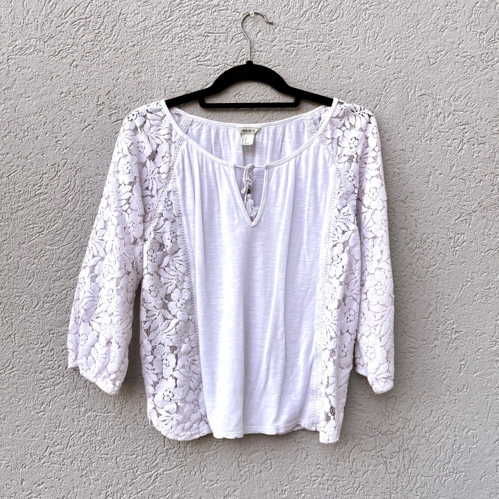 Forever 21 White Lace Detail Top